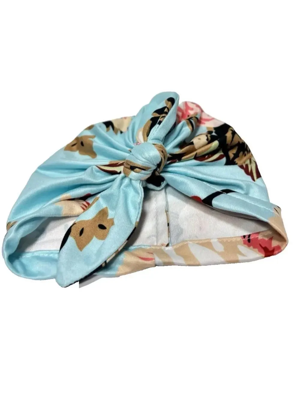 Newborn Baby Head Wrap Hat Blue Floral Print 0-3 Months Soft Comfortable Materia